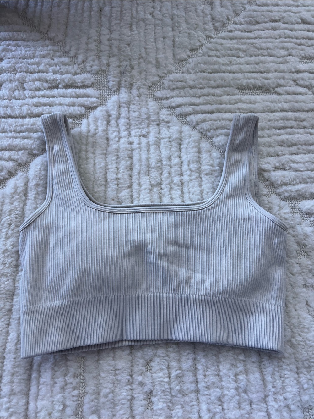 Ribbed Square-Neck Sports Bra - Light Gray